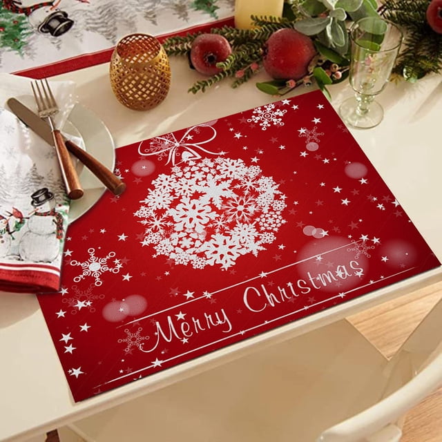 Panxico Liquidation, Sets de Table, Tapis de Table, Essentiels de Cuisine, Sets de Table de Noël Imperméables Rouges pour Table à Manger 32 X 21 cm Saisonnier Hiver Flocons de Neige Vacances Lavables