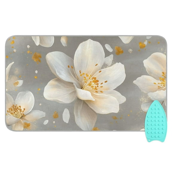 Pretty White Flowers Ironing Board Covers Heat Resistant Ironing Pad Mat Portable for Travel Washer Dryer Table
