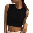 thumbnail image 4 of Women Summer Tops Women's sexy fashion round neckline solid color sleeveless undershirt Bra Top Christmas Top Women Merry Fitness Cropped Muscle for Casual Fall Tops Womens plus Size 3x Bulk Black L, 4 of 4