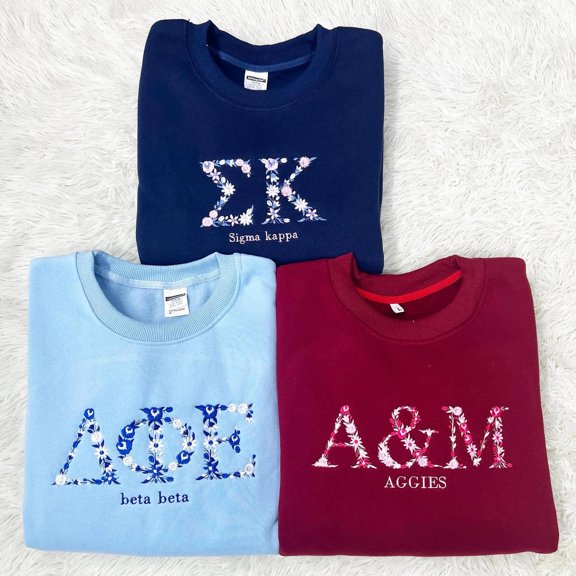 College Custom Floral Embroidered Sweatshirt, Greek Letter, Perfect Graduation, Sorority, Unique Floral, Unisex Sweatshirt LINHKHA
