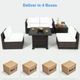 thumbnail image 6 of Topbuy 6 Piece Patio Wicker Conversation Set,Outdoor Rattan Sofa Set w/32" Propane Fire Pit Table,50,000 BTU Heat,Tempered Glass Tabletop Off White, 6 of 10