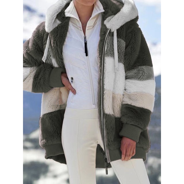 Abrigo holgado con capucha y bolsillo con cremallera para mujer, cálido, de felpa, estilo europeo y americano, otoño e invierno, 2023
