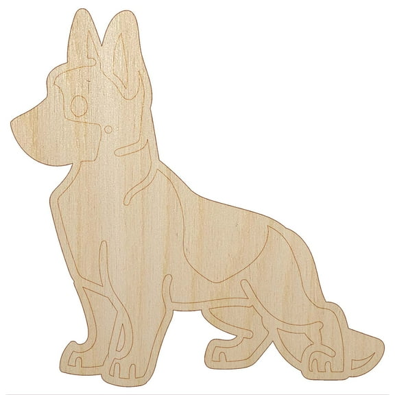 German Shepherd Standing Dog Wood Shape Unfinished Piece Cutout Craft DIY Projects - 4.70 Inch Size - 1/8 Inch Thick