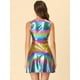 thumbnail image 5 of Vestido acampanado holográfico de cintura alta y cuello redondo sin mangas brillante metálico Clubwear para mujer Azul púrpura S, 5 of 6