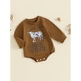 thumbnail image 3 of Suealasg Western Baby Boy Girl Romper 3 6 12 18 Months Infant Long Sleeve Round Neck Letter Cow Print Bodysuit Newborn Fall Autumn One Piece Clothes, 3 of 8