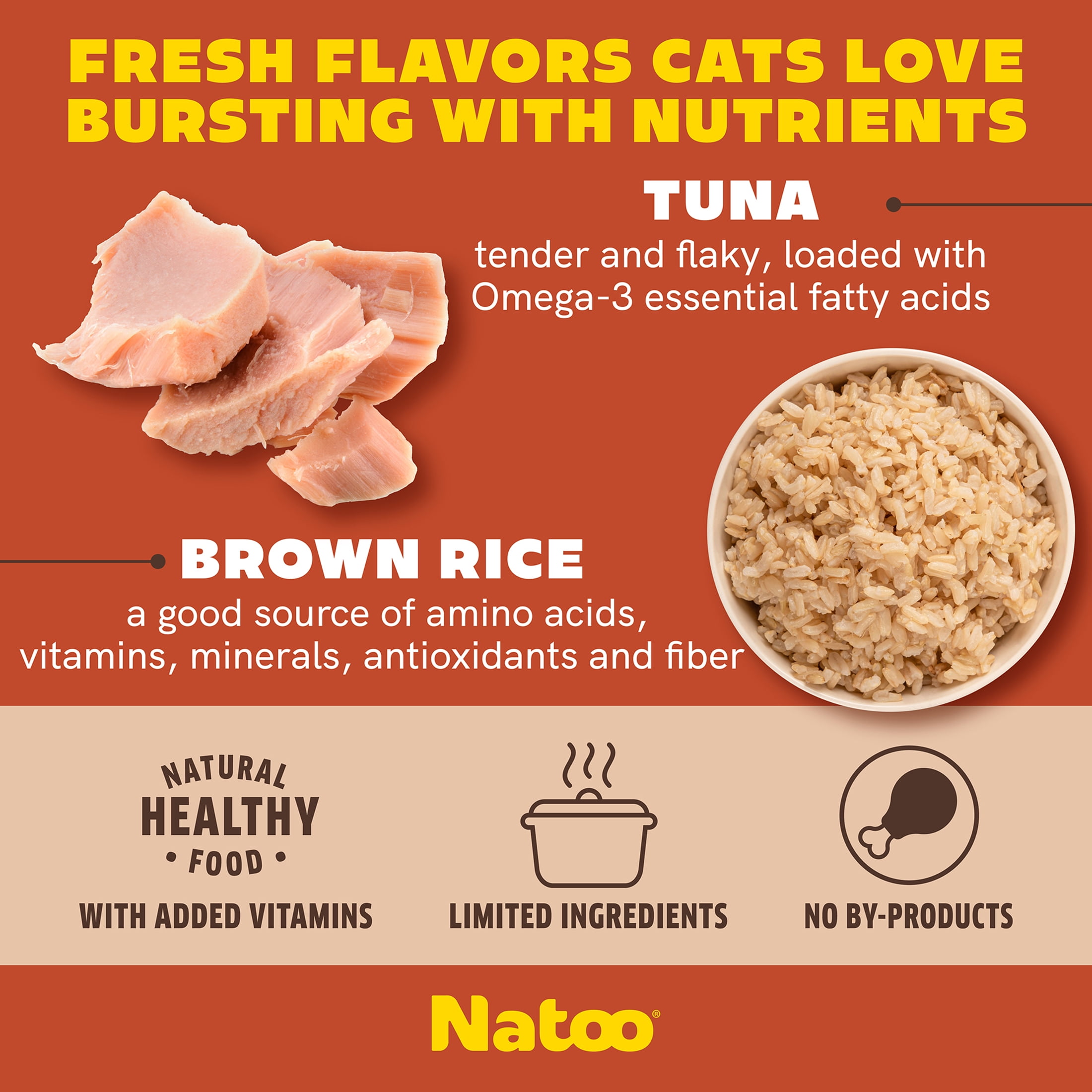 NATOO Cat Food Topper for Picky Eaters & Healthy Soft Cat Treat (Tuna & Brown Rice in Broth), Wet Cat Food, Gravy Cat Food, High Protein & Limited Ingredient Cat & Kitten Food, 2.4 oz (Case of 20)