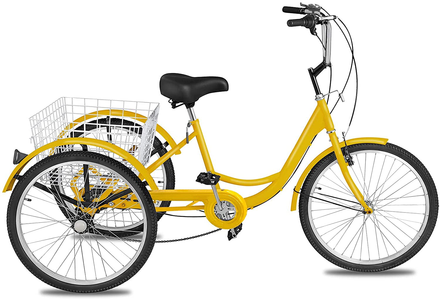 24"Adult Tricycle 7-Speed 3 Wheel Trike Cruiser Bicycle w/Basket Shopping Yellow 