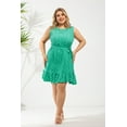 thumbnail image 2 of CASSIE LIZ Plus Size Women's Dress 2X Belt Tunic Polka Dot Round Neck Dress Green Sleeveless Ruffle Hem Dress Casual Loose Fits Dress For Summer 2XL 18W 20W, 2 of 4