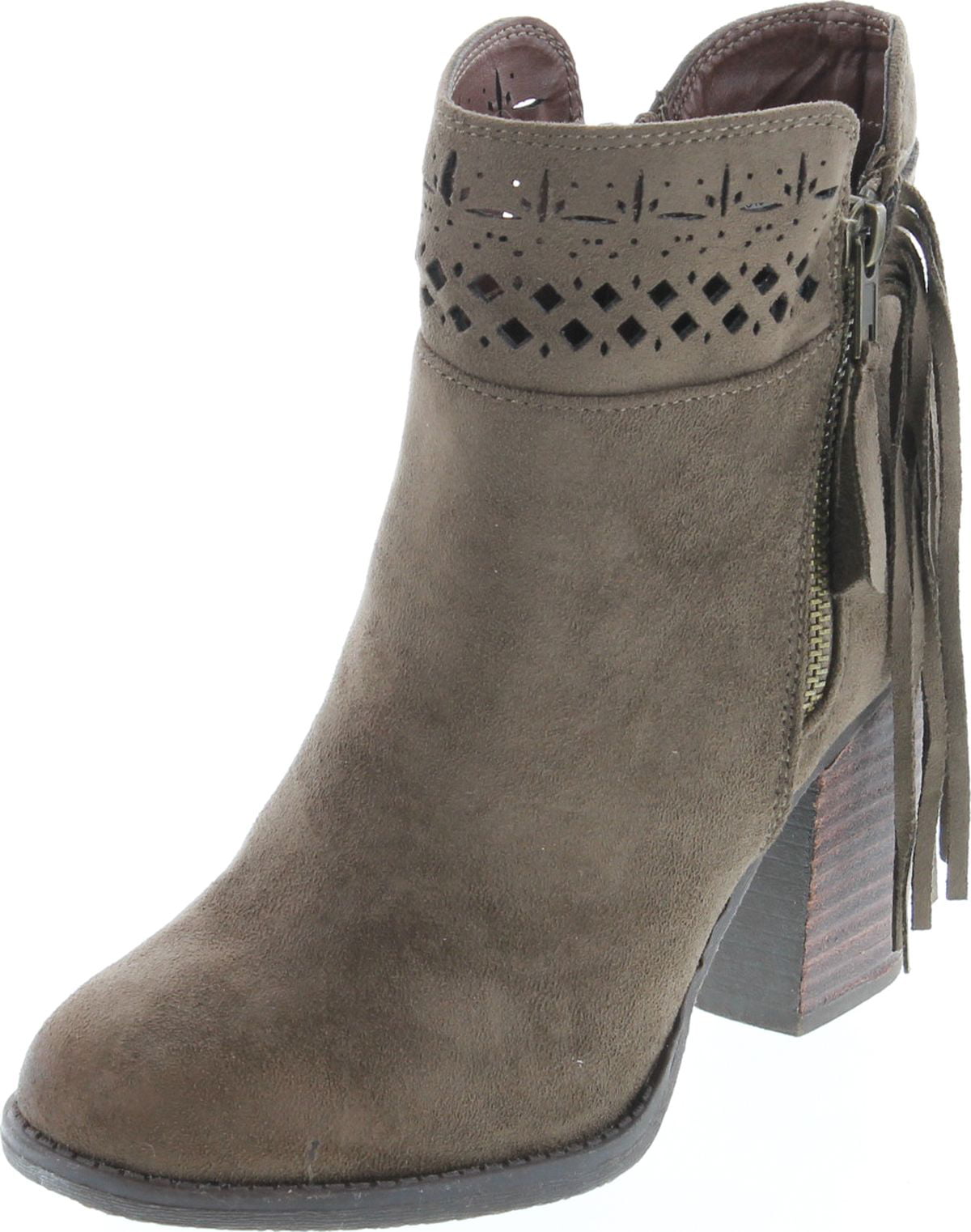 Chinese Laundry Zanga Boot Camel Suede Stacked Heel Ankle Stone Chain Bootie 