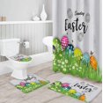 thumbnail image 3 of FMSHPON Colorful Eggs on Spring Grass 4 Piece Bathroom Set Shower Curtain Bath Rug Contour Mat and Toilet Lid Cover, 3 of 7