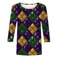 thumbnail image 4 of RKSTN Mardi Gras 3/4 Length Sleeve Womens Tops Oversized Crewneck Carnival Graphic Printed Three Quarter Sleeve T Shirt Women Casual Round Neck Funny Tuesday Carnival Party Loose Short Sleeve Shirt, 4 of 6