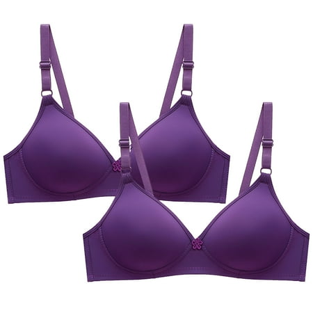 VEKDONE Wireless Bras 2 Pc for Women No Underwire Push up Bras V-Neck Comfort Soft Bra Wire-Free Bra Closure Bralette Purple L