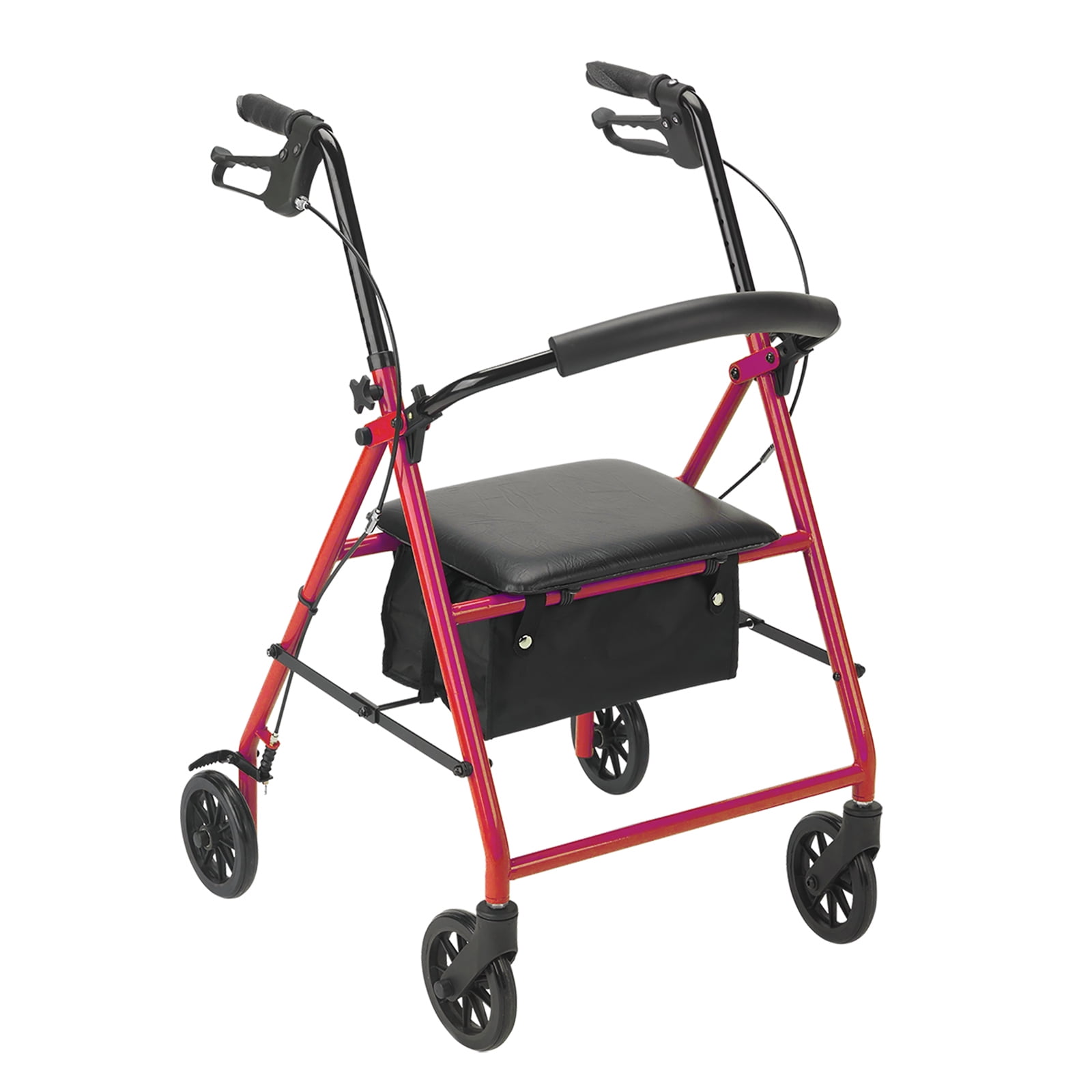 Dynarex DynaGo Advantage Rollator - Foldable and Portable, Stand-Up Rolling Walker - 6” Wheels, Adjustable Height Handles & 300 lb. Weight Capacity, Red Frame, 1 Rollator
