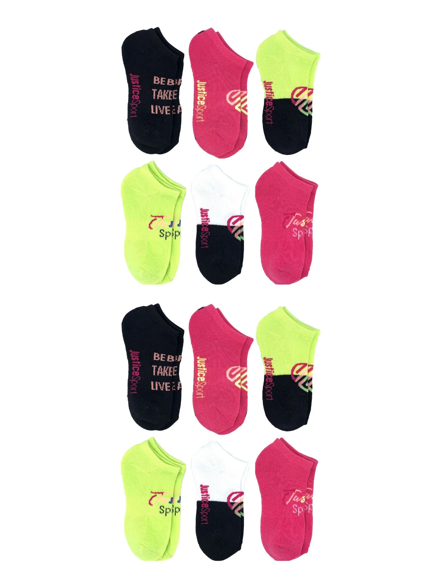 Justice Girls No-Show Socks, 12-Pack, Sizes M-L