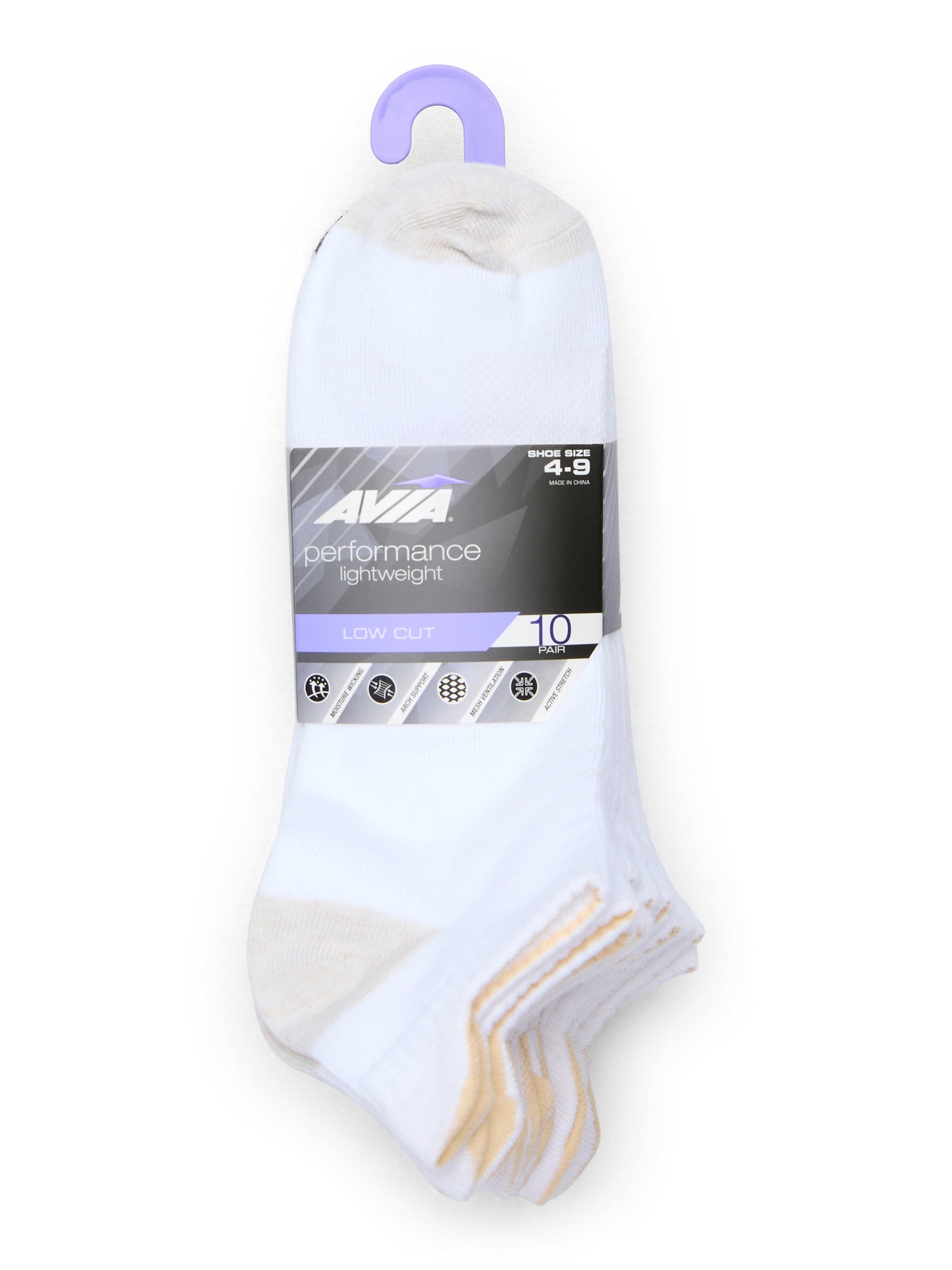 Avia Women's Performance Light Weight Low Cut Socks with Back Tab, Pack of 10
