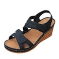 thumbnail image 3 of XUNKUSGA Wedge Sandals for Women Fashion Comfortable Open Toe Ankle Strap Sandals Women Classic Slip-On Arch Support Women Walking Shoes,Black, 3 of 10