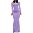 thumbnail image 1 of Mrat Robe Bohème pour Femmes Robe Décontractée pour Femmes Moulante Longue Robe de Soirée Bretelles Spaghetti Robes pour Femmes Col Rond Amincissante Fendue Robe Maxi Robe à Manches Longues Violet 2TG, 1 of 7