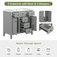thumbnail image 4 of 36" Bathroom Vanity With Ceramic Basin, Two Cabinets And Five Drawers, Solid Wood Frame, Grey, 4 of 9