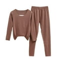 thumbnail image 2 of Uaswgudfs Women's Cozy V - Neck Loose Fit Long Sleeve Thermal Pajama Set, Soft Comfortable Nightwear for Women, 2 of 6