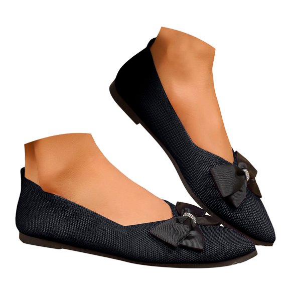 YLYL Women's Knit Ballet Flats Bow Breathable Mesh Pointed Toe Slip on Comfortable Dressy Shoes
