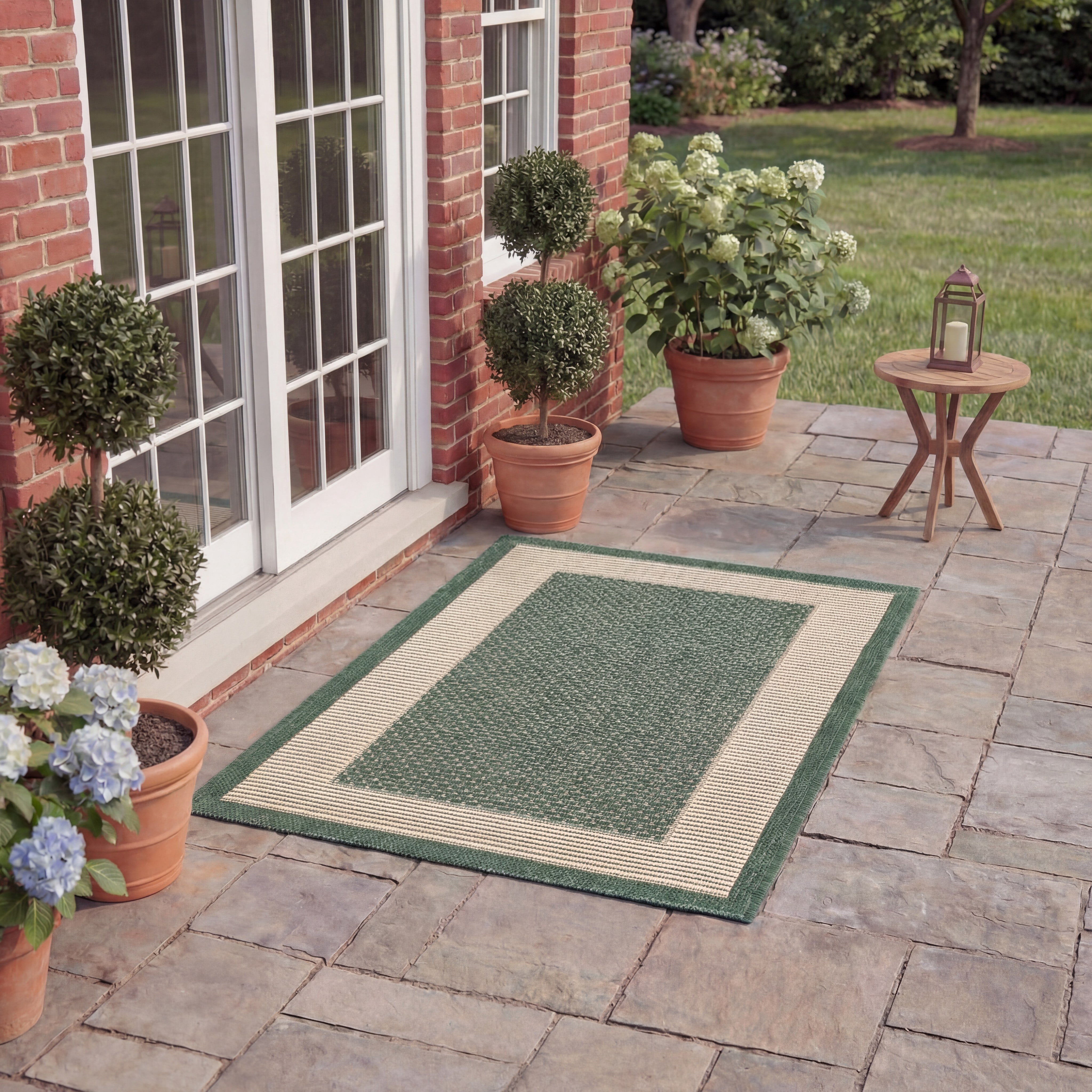 Safavieh Courtyard Justine Bordered Indoor/Outdoor Area Rug, Dark Green/Beige, 10' x 14'
