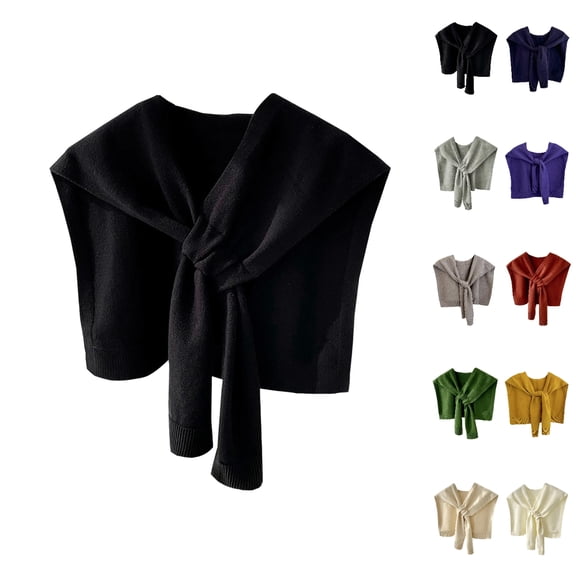 Bmisegm Sweater Shawl Wraps for Women Sweater Knitted Knotted Shawls Travel Casual Scarf Cape Shoulder Tops Fashion Wrap Black