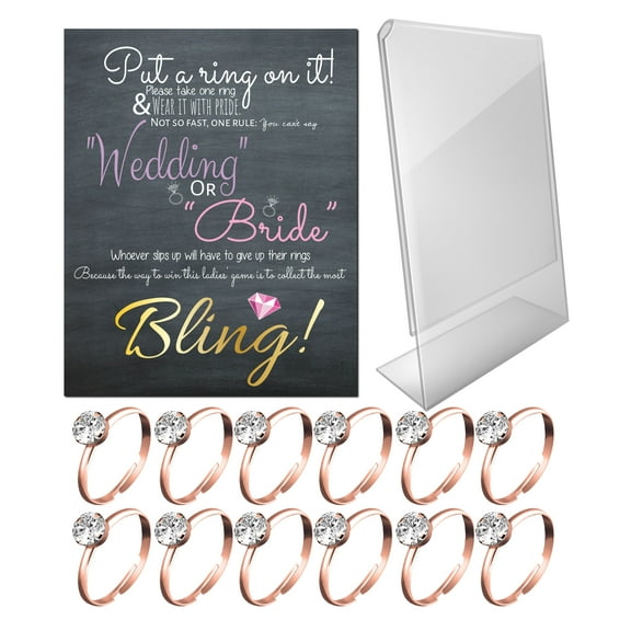 Bridal Shower Games - Put a Ring on It Bridal Shower Game with Fake Rings, Bridal Shower Decor and Games for Guests (Rose Gold 12ct)