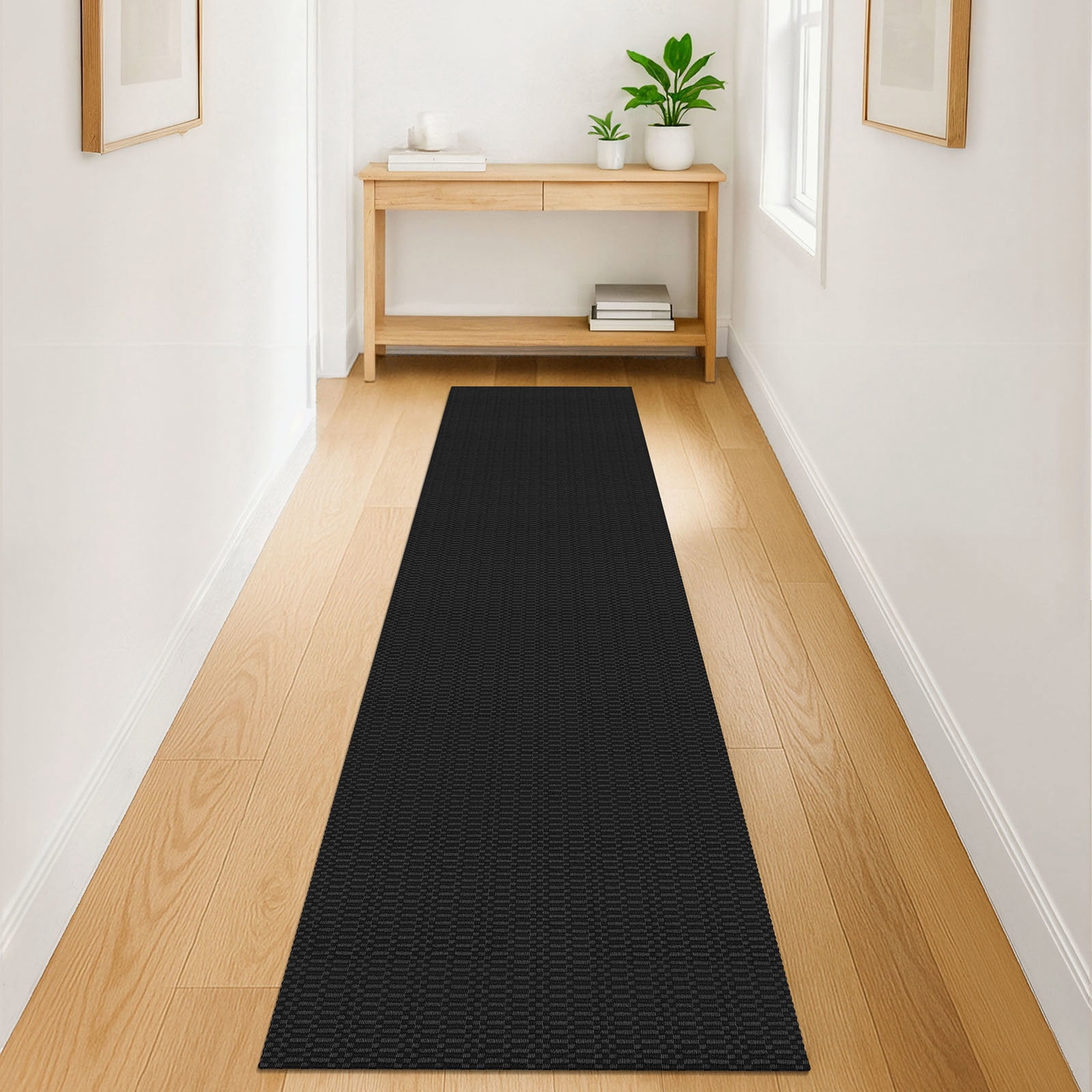 iOhouze Runner Rug for Hallways 2x8 ft Washable Runner Area Rug with Rubber Backing Braided Cotton Entryway Rugs Indoor Carpet Rugs for Hallway Kitchen Entryway Bedroom, Black/Charcoal Grey