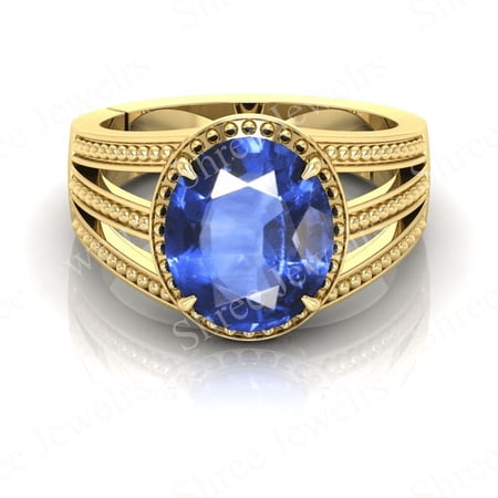 Shree Jewelrs Original Certified Natural Blue Sapphire (Neelam) Ring - 5.75 Carat Certified Handcrafted Ring Jupiter Ring, PANCHDHATU Gold Plated Ring for Men and Women