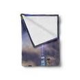 thumbnail image 2 of Landscape Soft Flannel Fleece Blanket, Manhattan Skyline with Brooklyn Bridge and Towers in NYC United States America, Cozy Plush for Indoor and Outdoor Use, 50" x 60", Purple Green, by Ambesonne, 2 of 5