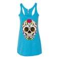 thumbnail image 2 of Wild Bobby Day Of The Dead Sugar Skull Pop Culture Women Tri-Blend Racerback Tank Top, Vintage Turquoise, X-Large, 2 of 5