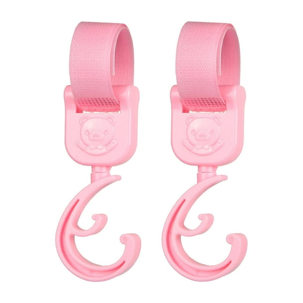 2 ganchos multiusos para bebé, ajustables, para cochecito. Rosa