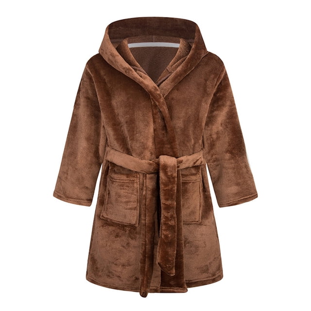 Splozh Kids Robe Boys Girls Fashion Bathrobe Soft Robe Hooded Robe Cloth Cotton Bathrobe Brown,9-10 Years