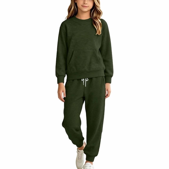 Kiijoy Girls Crewneck Sweatshirt Sweatpants Outfits Casual Active Sweatsuits, Sizes 4-15