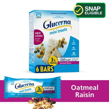 Glucerna Mini Treats Diabetic Snack, Oatmeal Raisin, 6-Bar Pack, 6 Count