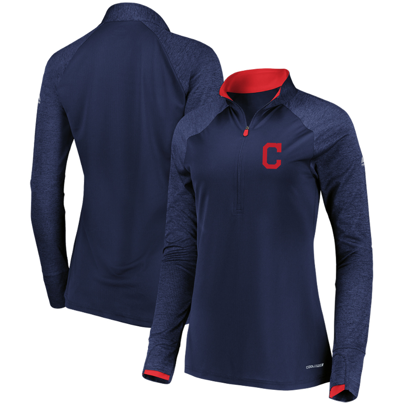 Cleveland Indians Majestic Women's Extremely Clear Cool Base Raglan 1 2-Zip Jacket Navy by MAJESTIC LSG