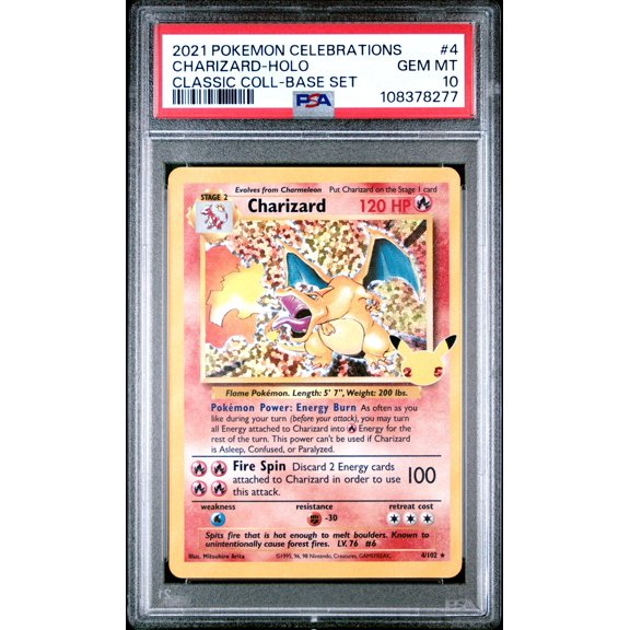 Collectible 2021 Pokemon Sword and Shield Celebrations Classic Collection Base Set Holo Charizard #4 PSA 10