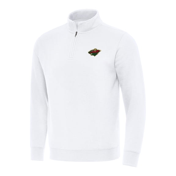 Men's Antigua  White Minnesota Wild Victory Quarter-Zip Mock Sweatshirt