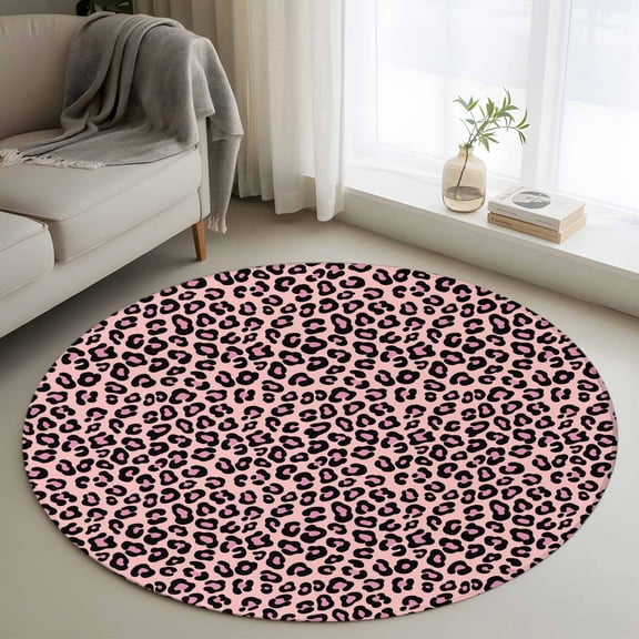 Small Round Rug 3Ft Washable Non-Slip, Pink Black Circle Area Rugs for Living Room Bedroom, Elegant Modern Abstract Art Luxury Indoor Floor Mats Carpet Runner for Home Decor