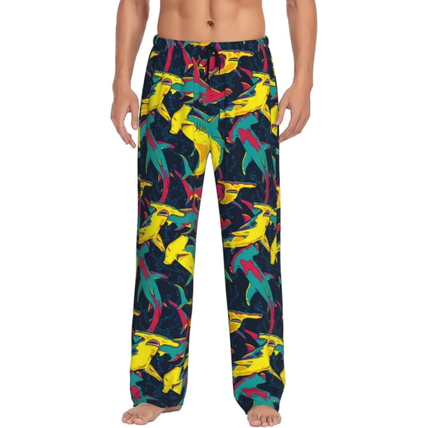 Balery Colorful Sharks Pantalones de pijama para hombre, pijama ultraligero, pantalón de descanso-XX-Large