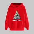 thumbnail image 2 of Women's Christmas Tree Print Hoodie Long Sleeve Crewneck Oversized Fall Sweatshirt Holiday 2025 Trendy Top, 2 of 5