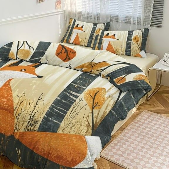Fox (11) Duvet Cover Set Themed Multicolor Polyester Bedding Set for Bedroom Decoration