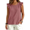 thumbnail image 5 of Otntypg Women’s Ruffled Trim Sleeve Tank Tops Lightweight Casual Crewneck Summer Shirts Loose Fit Basic Solid Color Blouse Soft Cotton Sleeveless Tops, 5 of 7