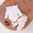thumbnail image 3 of NOLDARES Newborn Baby Girl Halloween Outfit Pumpkin Print Long Sleeve Romper Plaid Bodysuit Cute Infant Fall Winter Clothes(Green,2-3 Years), 3 of 3