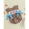 thumbnail image 4 of BemeyourBBs Newborn Baby Girls 4th of July Outfits Fourth of July Smocked Bubble Romper Fly Sleeve USA Flag Embroidery Bodysuits Summer Independence Day Clothes, 4 of 9