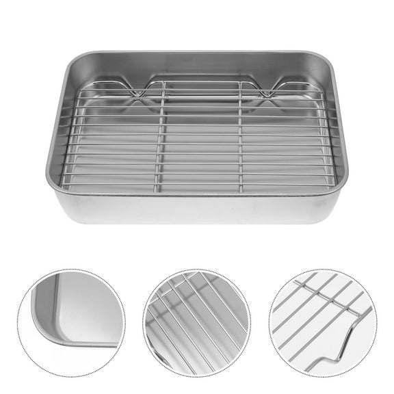 FELTECHELECTR 1Set Baking Tray with Rack Rectangular Stainless Steel Chicken Roasting Pan 9.04x6.68x1.97in for Gourmets