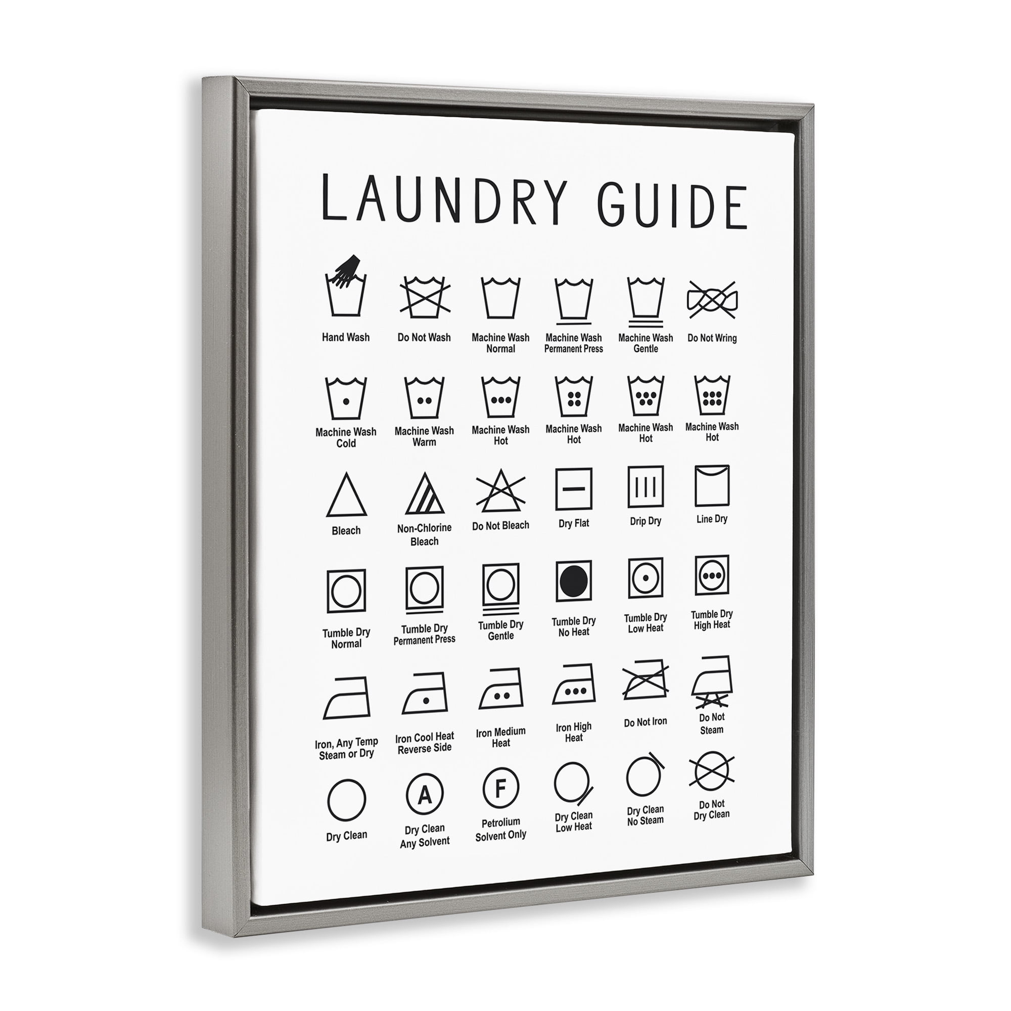 Stupell Industries Minimal Laundry Guide Chart Abstract Painting Gray Floater Framed Canvas Art Print Wall Art, 17 x 21