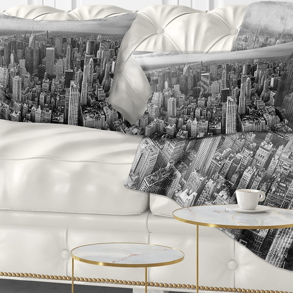 Designart Panoramic Aerial View of Manhattan - Modern Cityscape Throw Pillow - 12x20