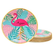 48 Pack Tropical Plates with Gold Foil for Hawaiian Luau, Pink Flamingo Birthday Party Supplies (9 in)