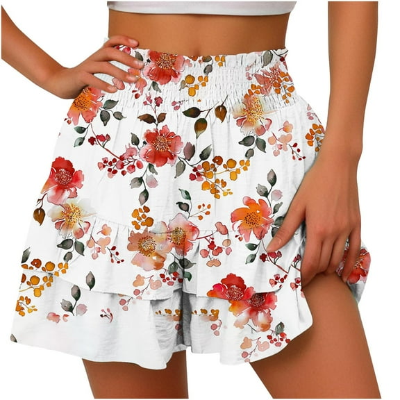 WanLianYuan Womens White Short Pants,Shorts for Women Under $15 Summer Summer Solid Color High Waisted Shorts With Floral Pleated Hem Dressy Casual Shorts